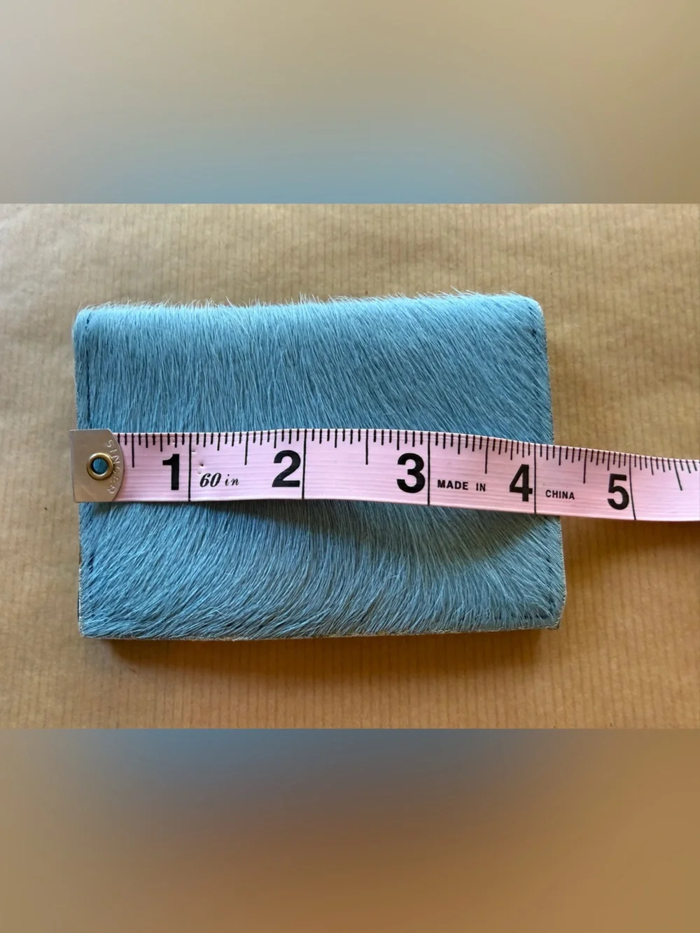 Blue Faux Fur Compact Leather Wallet
